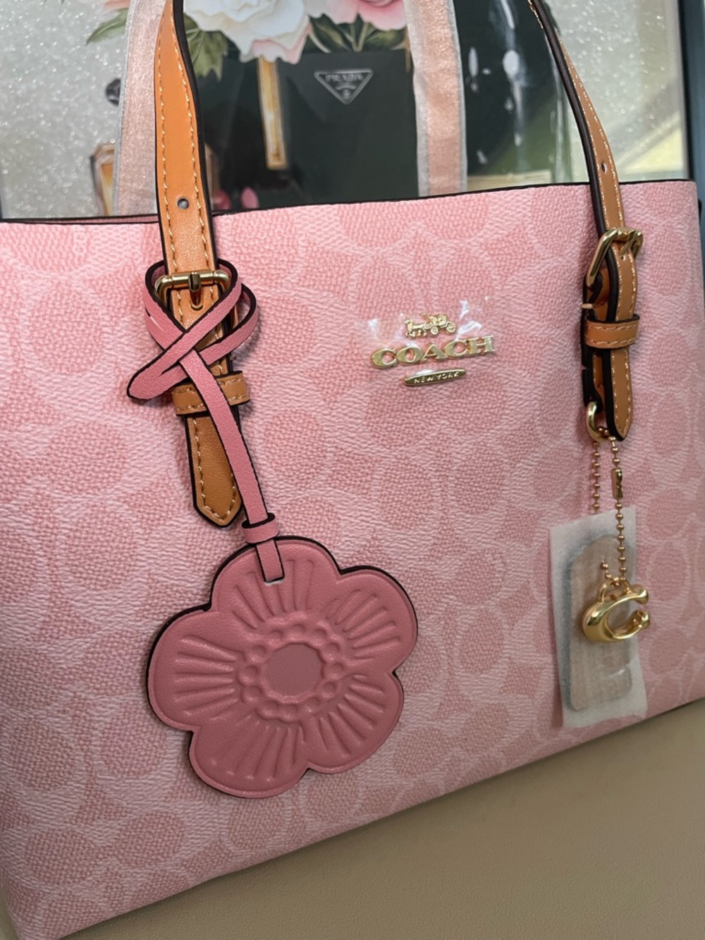 Tote with Floral Charm - Picture 3 of 4